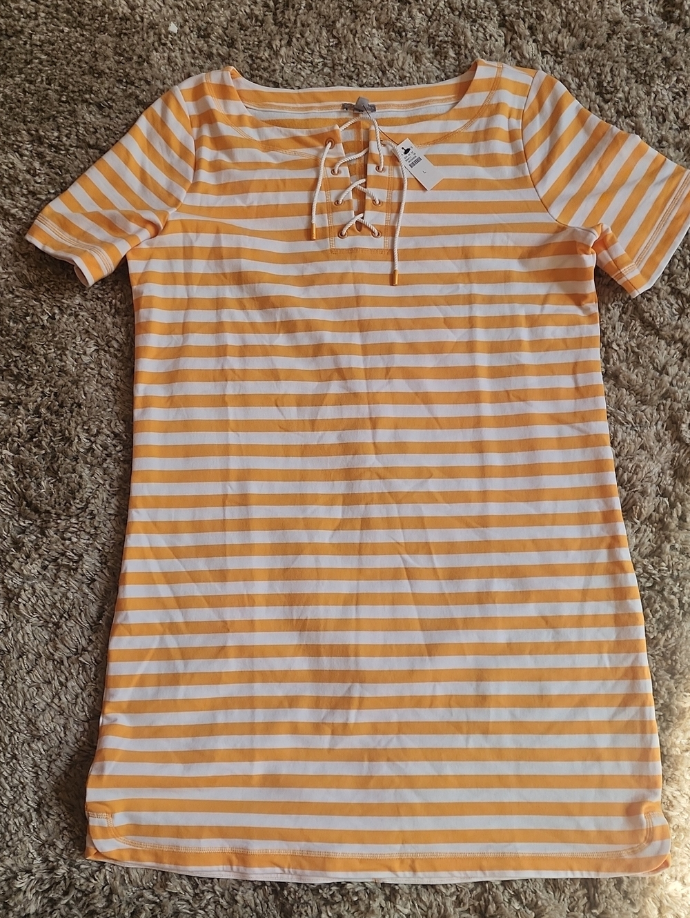 Talbots Women's Tangerine & White Striped Lace-Up Dress